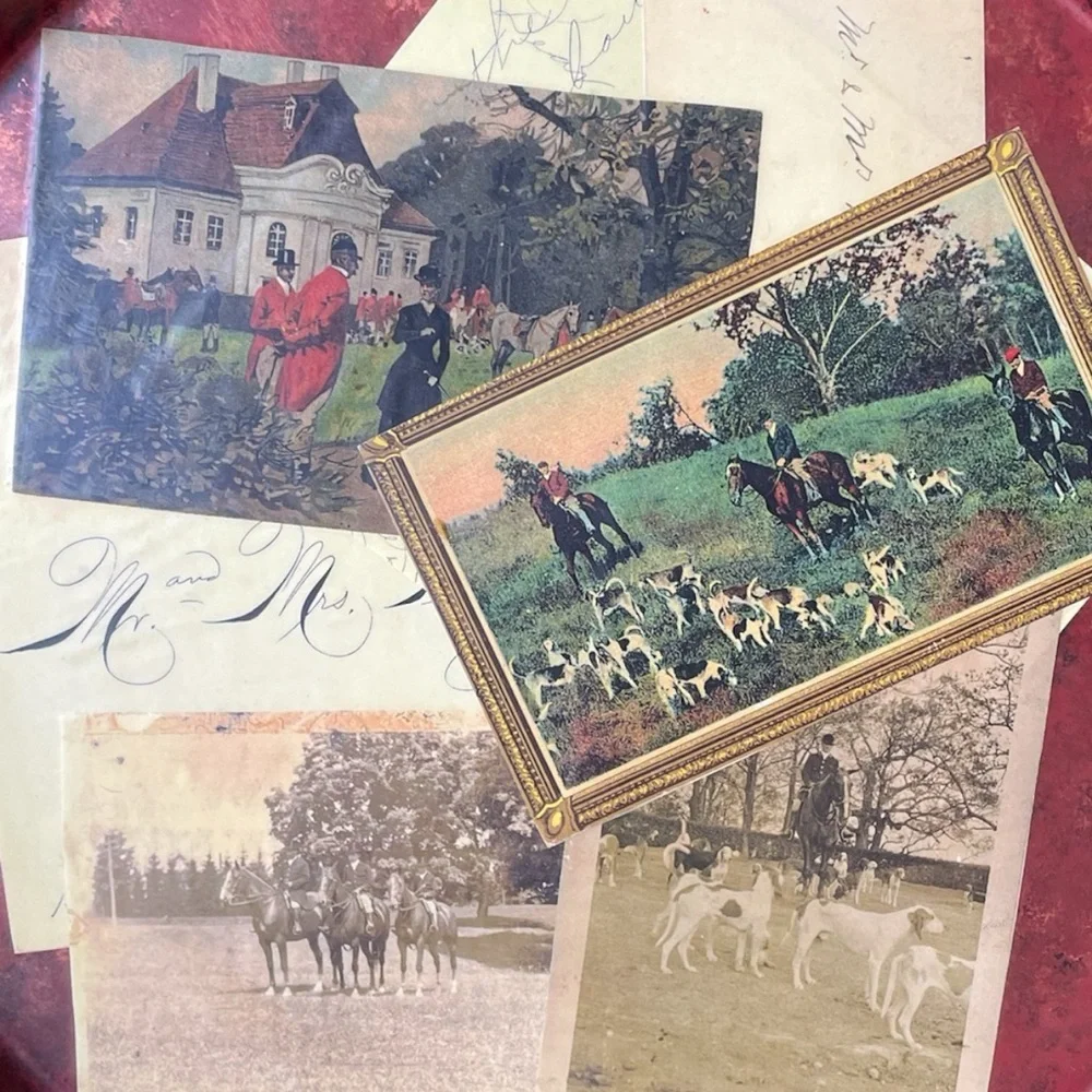 Vintage tole metal serving tray, hunting scenes, 1950-1960, hand painted